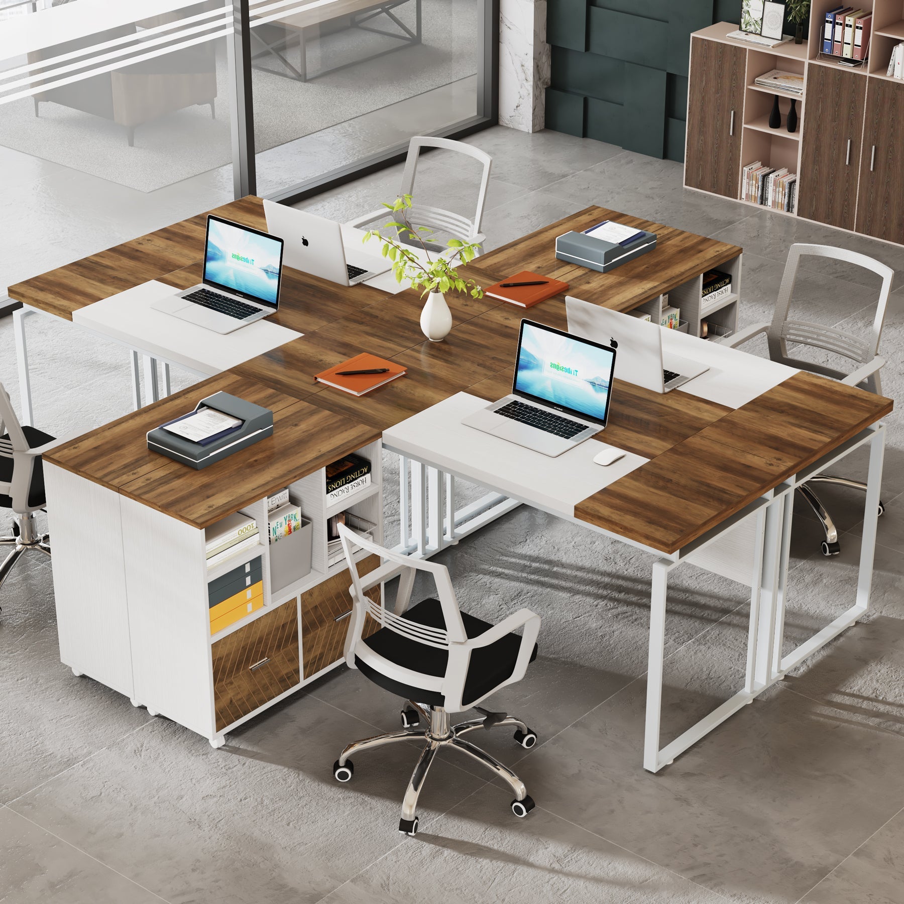 L-Shaped Executive Desk, 63" Computer Desk with Mobile File Cabinet Tribesigns